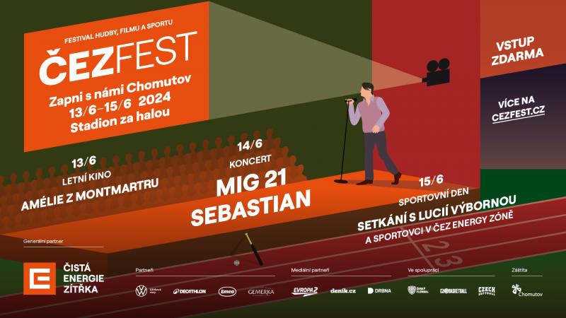 Hudba, kino a sport pro celou rodinu v červnu v Chomutově! Nenechte si ujít koncert Sebastiana a MIG 21, letní kino, podpis od Lucie Výborné, turnaj ve florbalu, basketu nebo herní LEGO zónu